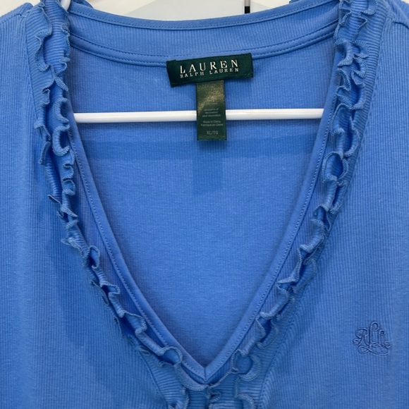 Lauren Ralph Lauren Blue 100% Cotton 2pc Pajama Lounge Set Top & Shorts size XL - Picture 15 of 17